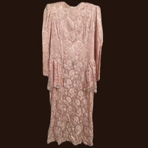 Scott McClintock Blush Pink Satin & Lace Dress 80s Size 12